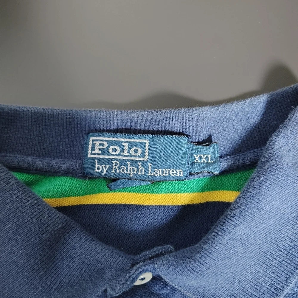 Vintage Ralph Lauren Striped Polo in Green, Blue, and Yellow Size XXL